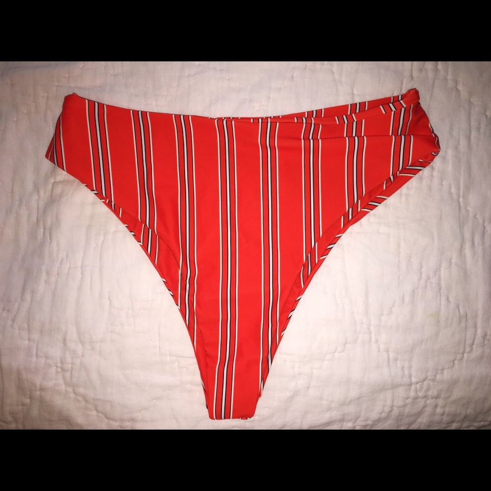High waisted Red/Black/White striped bikini bottom